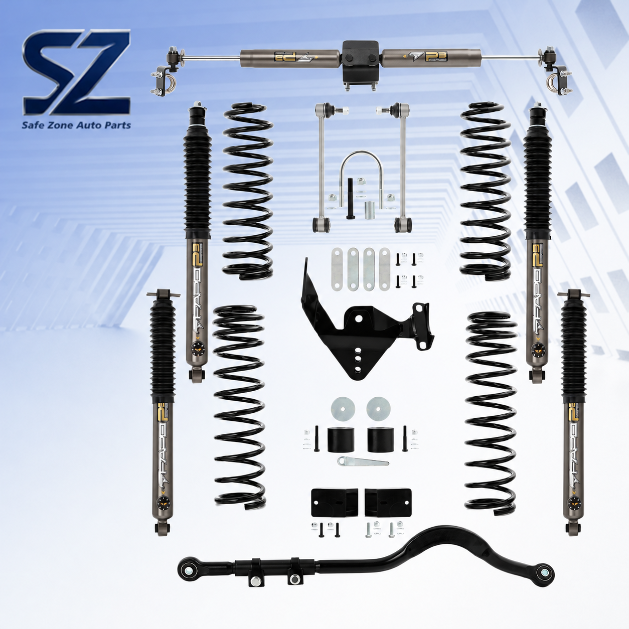 Suspension Components with Separate Black Springs and a Horizontal Cylinder Pair