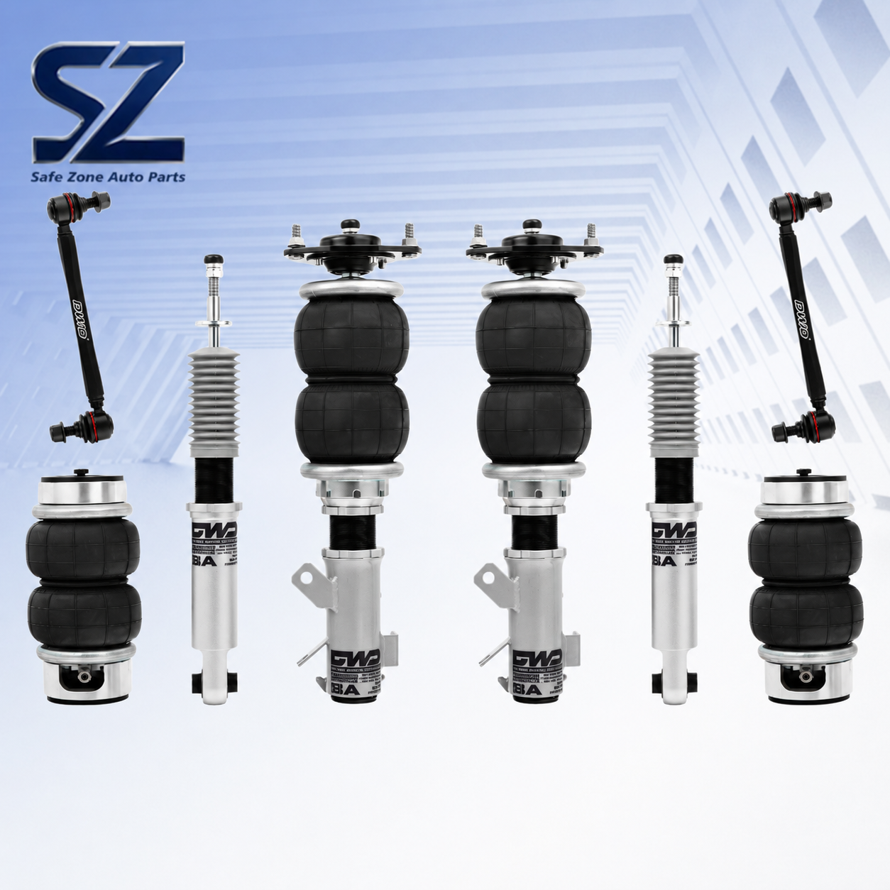 Suspension Components with Black Double-Lobed Bellows and Black Links