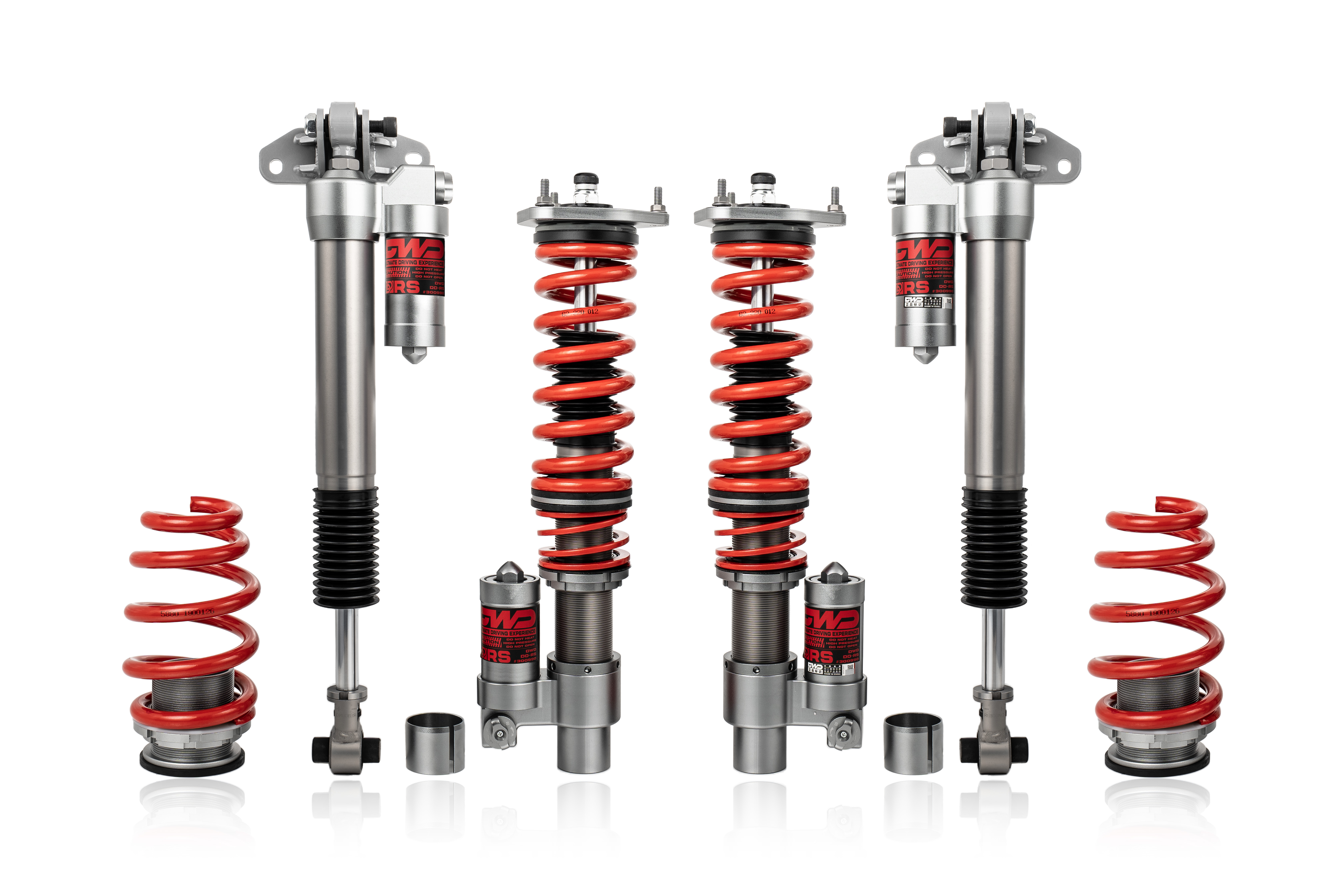 Suspension Upgrade Components with Red Springs and External Reservoirs