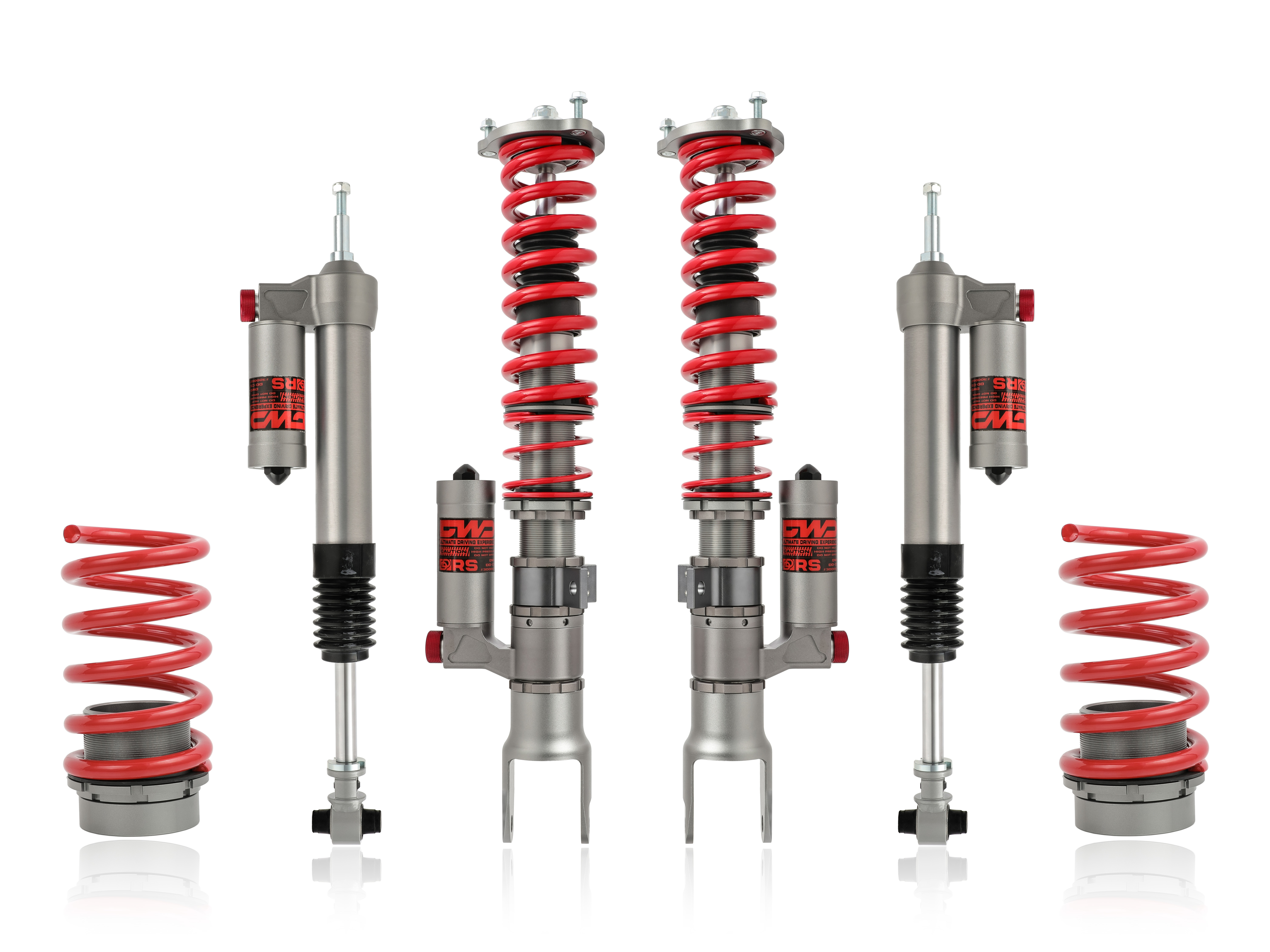 Suspension Upgrade Components with Red Springs and External Reservoirs